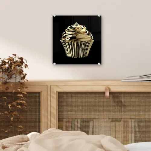 Cupcake - Eten - Goud - Zwart plexiglas 5mm klein -sfeer4