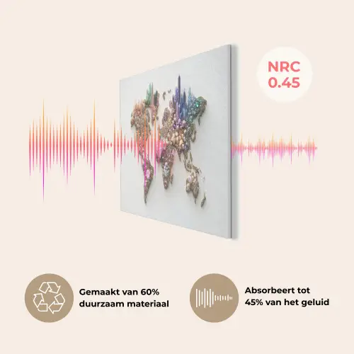 Wereldkaart - Kristallen - Unieke tinten PET vilt klein -USP_NL