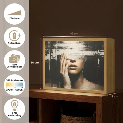Hand - Gezicht - Strepen - Abstract Light Box met batterij (Wandlamp) middel -USP_websiteoverzichtNL