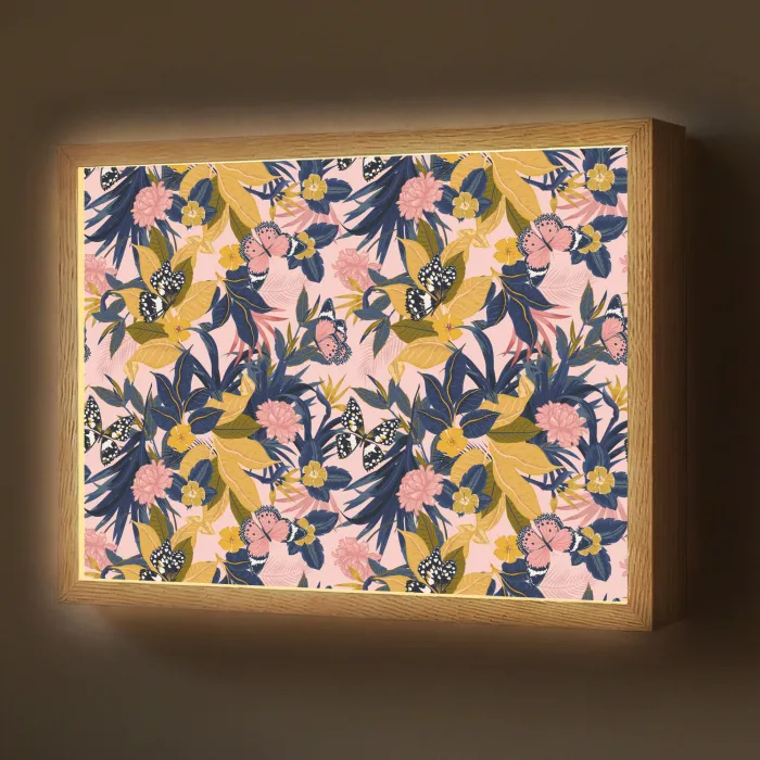 Zomer - Vlinder - Roze - Geel Light Box met batterij (Wandlamp) middel 907 -z3d_website