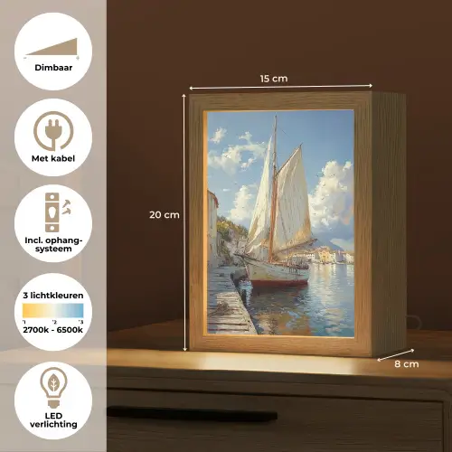 Zeilschip - Huizen - Kade - Zee Light Box met kabel (Tafellamp) klein -USP_NL