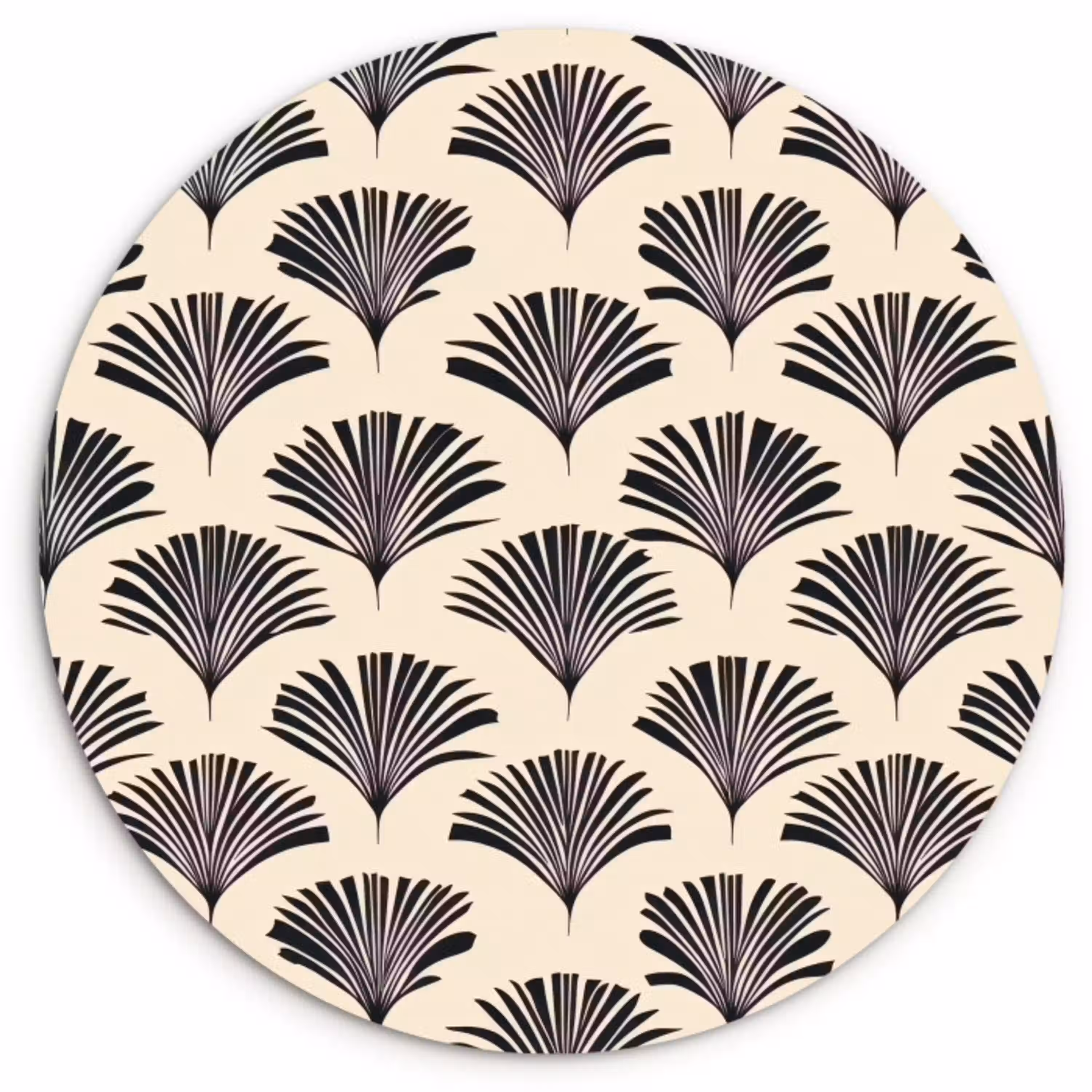 Waaiers - Botanisch - Zwart - Beige Wandcirkel kunststof plaat 5mm dik klein 188 -3d