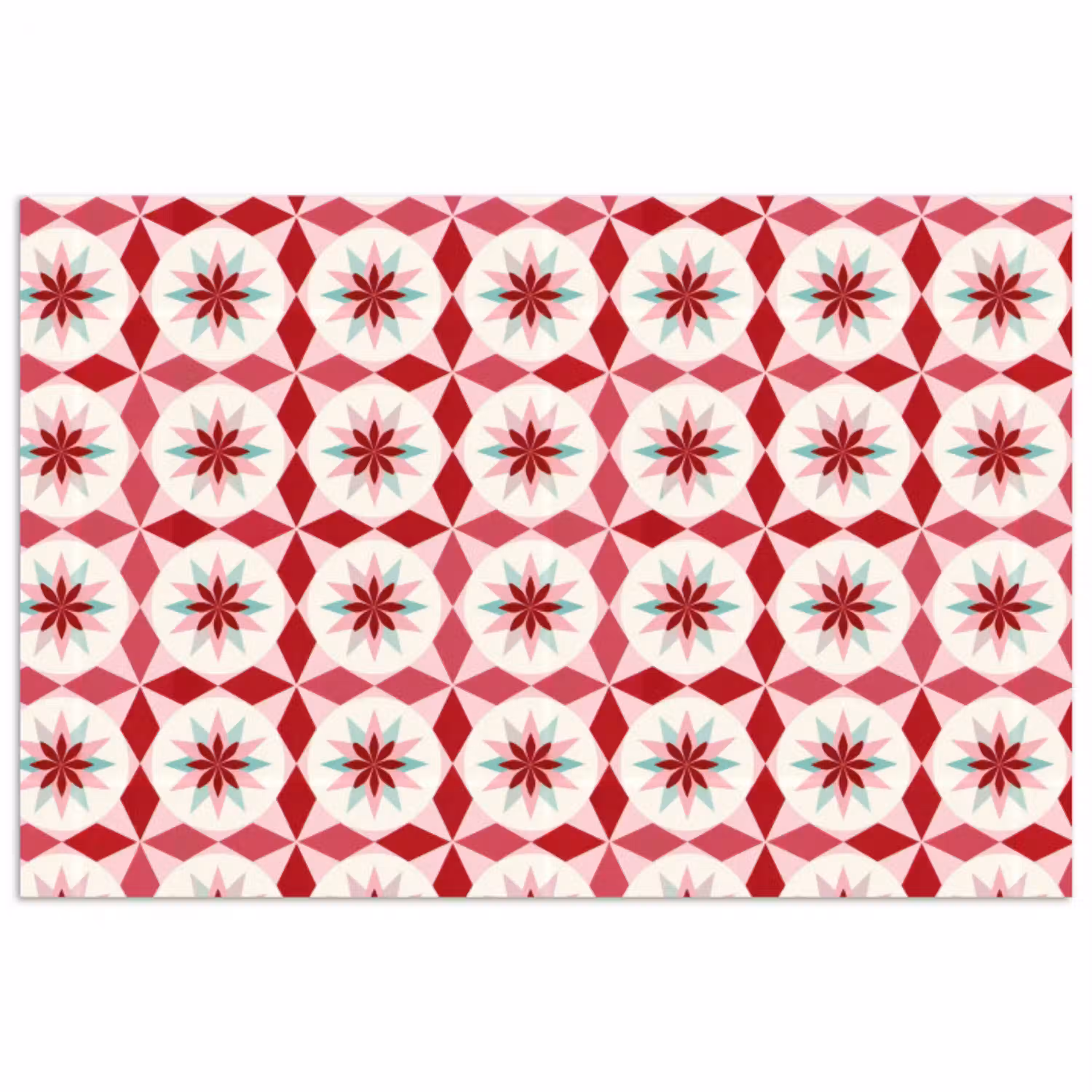 Tegelpatroon - Sterren - Retro - Roze - Mintgroen poster papier klein 62 -3d