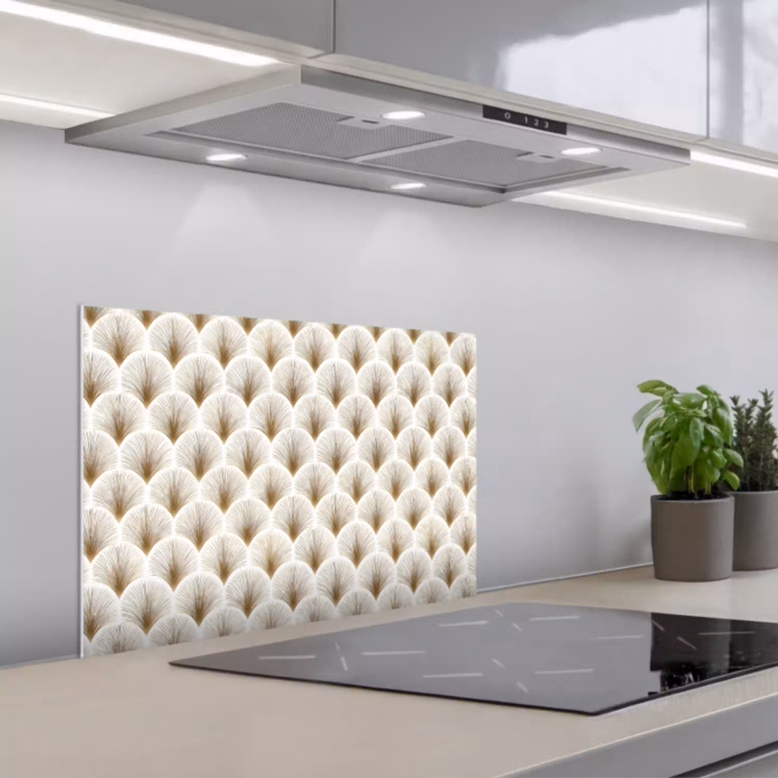 Waaiers - Art Deco - Elegant - Goud - Wit keuken achterwand spatscherm klein 900 -3d_schuin