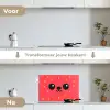 Kat - Aardbei - Cartoon keuken achterwand spatscherm klein -voor_na_NL