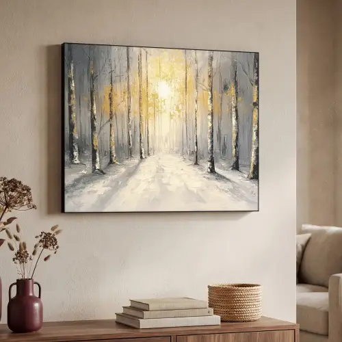 Winter - Abstract - Sneeuw - Natuur - Zon Textielframe zwart klein -sfeer3