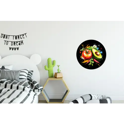 Tomaat - Avocado - Peper - Graffiti - Verf - Modern Wandcirkel aluminium klein -kinderkamer