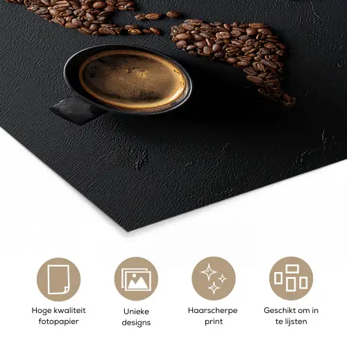 Wereldkaart - Espresso - Zwart poster papier klein -closeup_NL