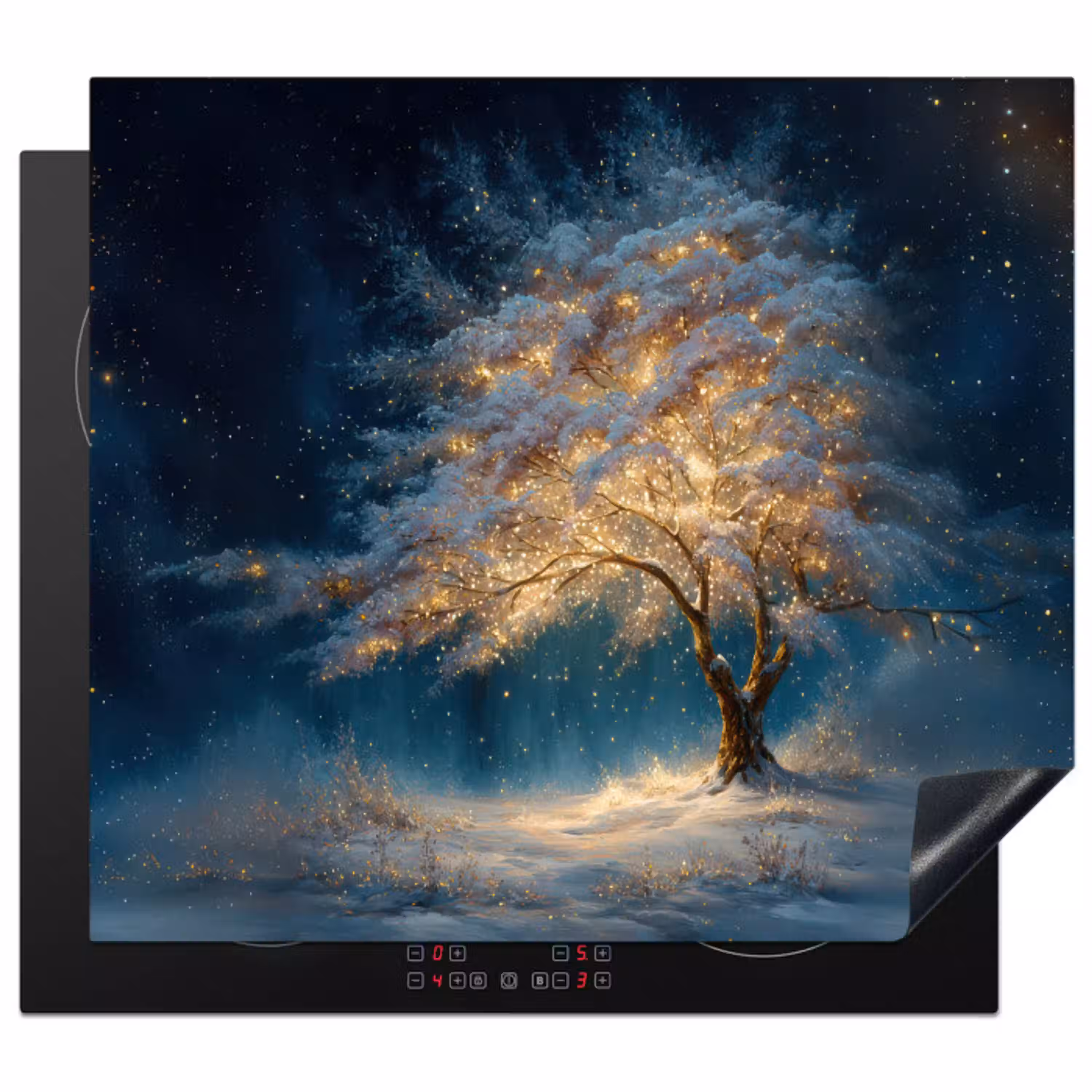 Levensboom - Nacht - Donker - Blauw Inductie beschermer vinyl 3mm middel -3d