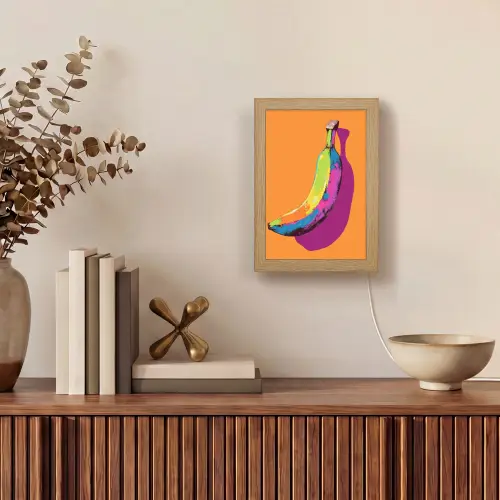 Felle kleuren - Banaan - popart Light Box met kabel (Tafellamp) klein -sfeer2