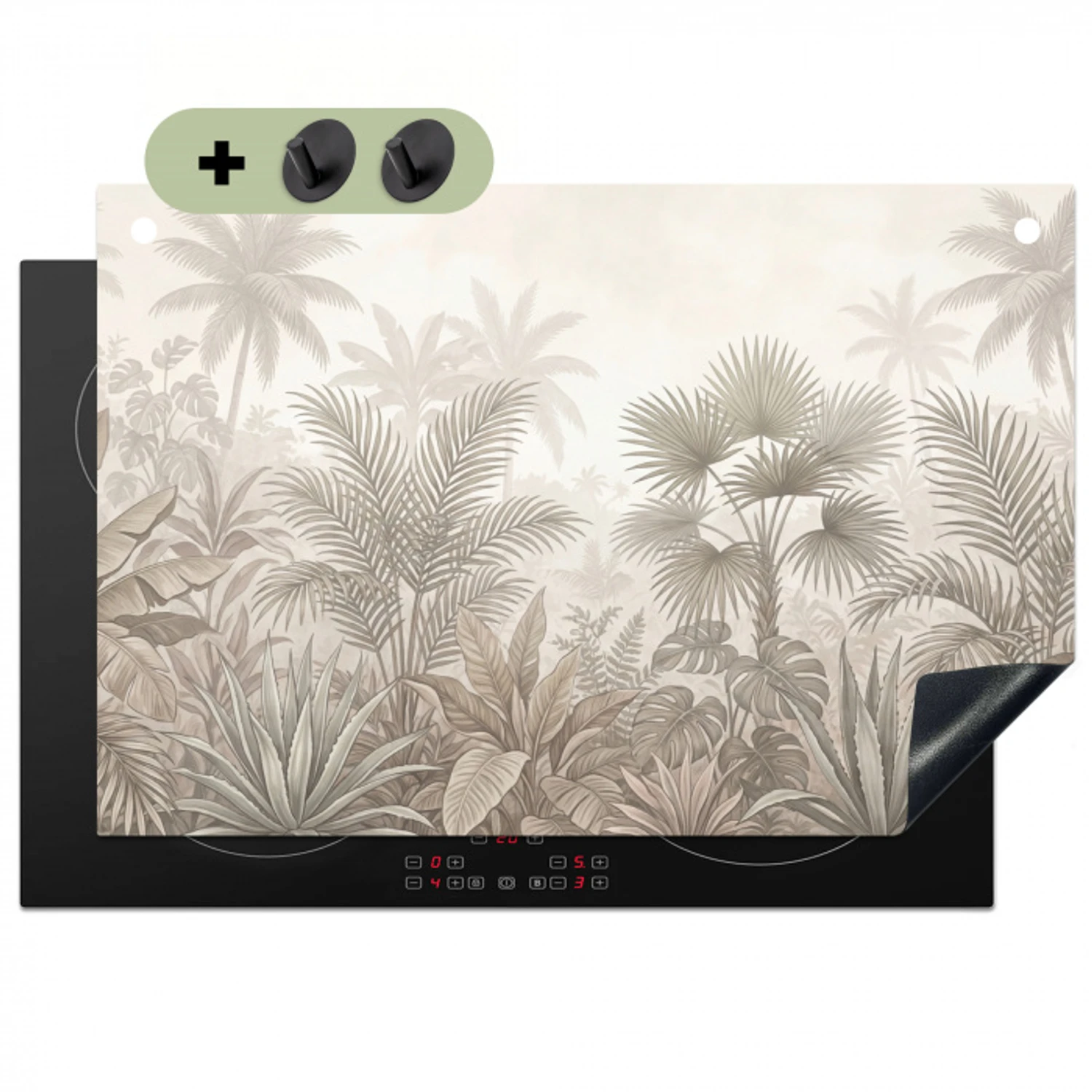 Jungle - Tropisch - Natuur -Vintage - Beige Inductie beschemer met haakjes klein -3d