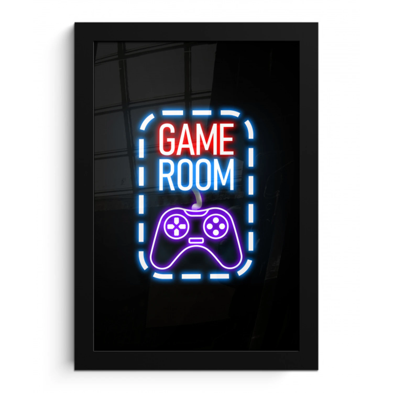 Neon - Quotes - Game room - Controller - Zwart fotolijst zwart zonder passe partout klein -3d