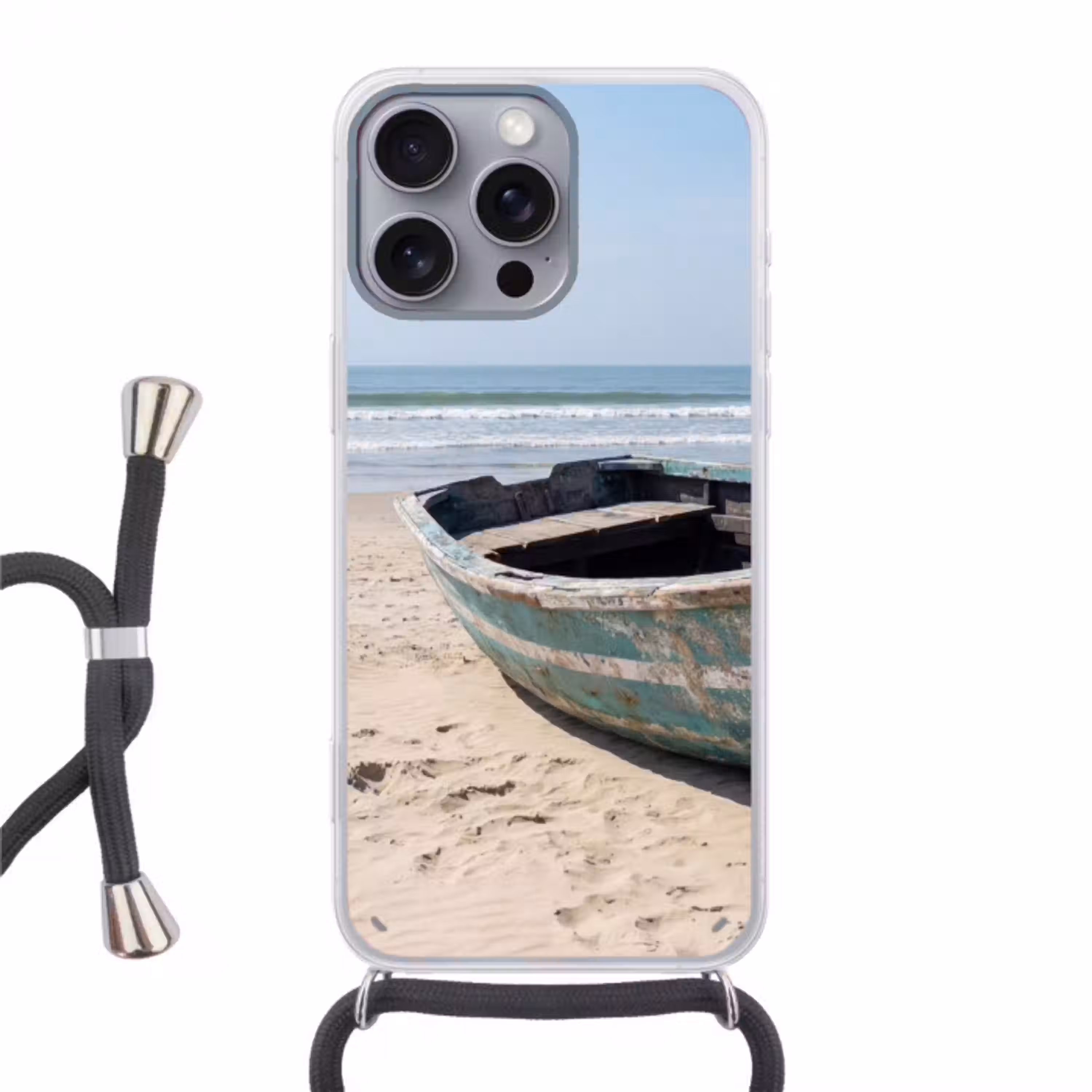 Boot - Zandstrand - Zee Hoesje iPhone 16 Pro Max met koord klein -3d