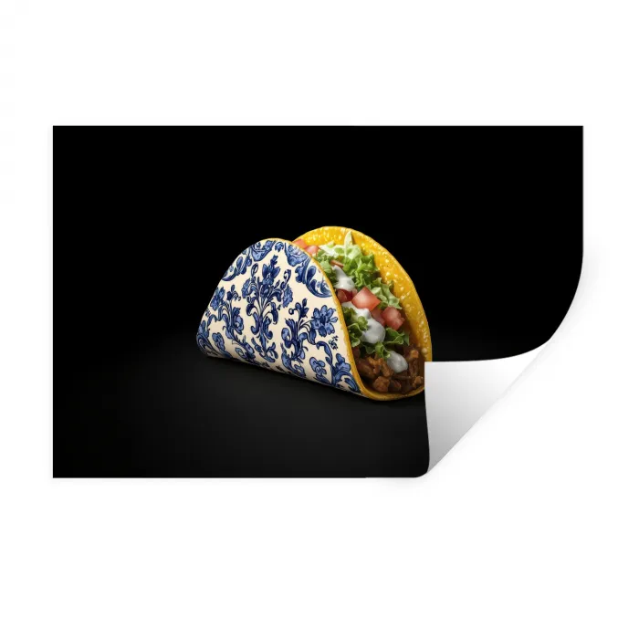 Taco - Vlees - Salade - Delftsblauw - Motief Muursticker klein -3d