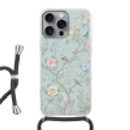 Vogel - Bloemen - Kleurrijk Hoesje iPhone 16 Pro Max met koord klein -3d