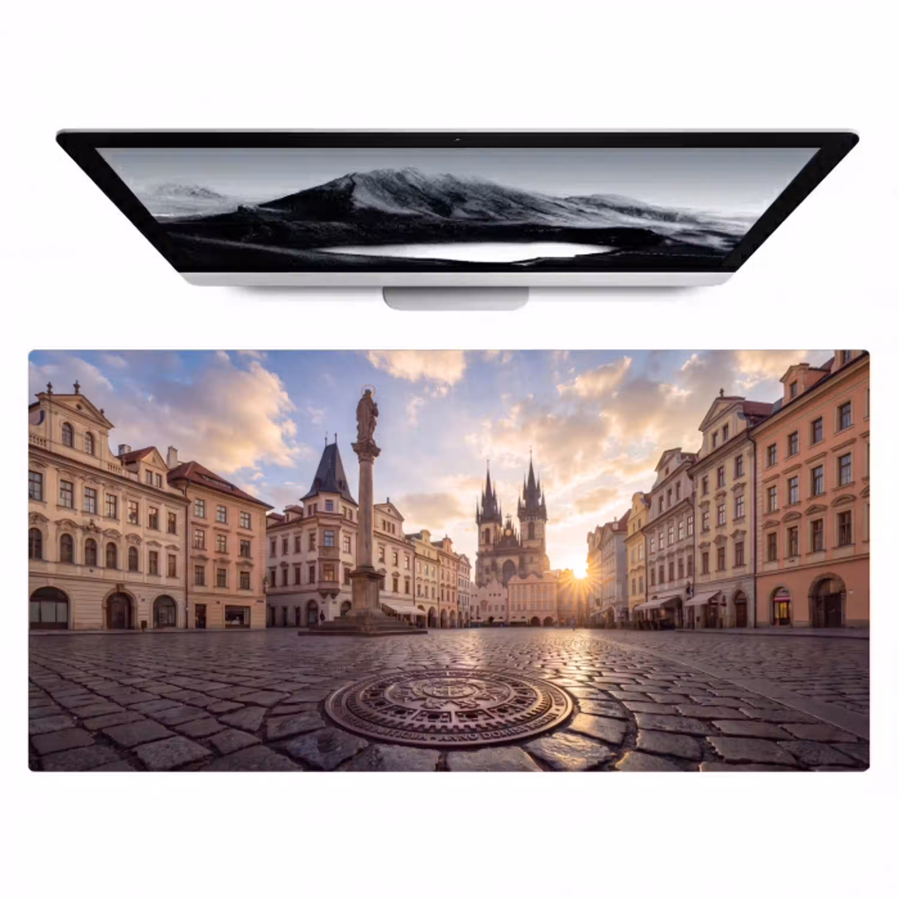 Stad - Praag - Ochtend - Architectuur - Goud Muismat XXL klein -zzz3d