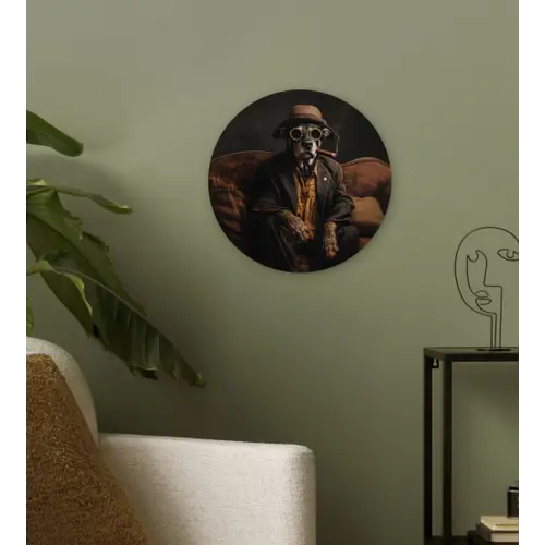 Hond - Sigaar - Hoed - Pak Wandcirkel plexiglas klein -sfeer3