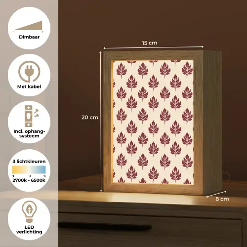 Botanisch - Patroon - Bordeaux Light Box met kabel (Tafellamp) klein 925 -USP_NL