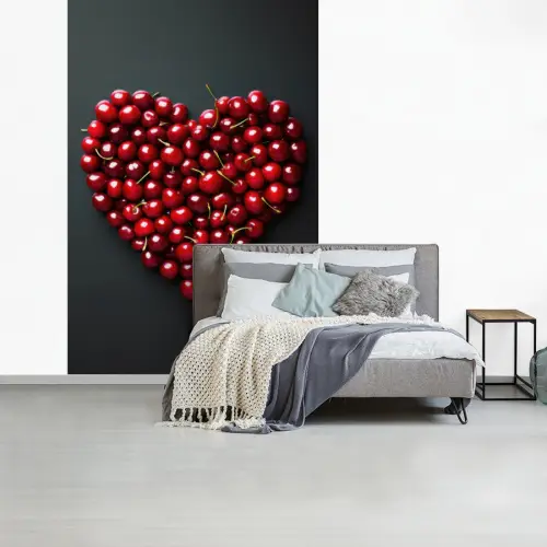 Kersen - Hart - Rood - Zwart fotobehang vinyl groot -slaapkamer