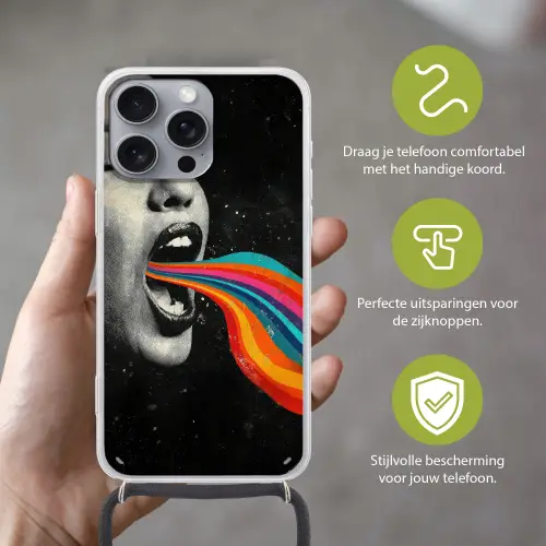 Mond - Golven - Regenboog Hoesje iPhone 16 Pro Max met koord klein -sfeer2_NL