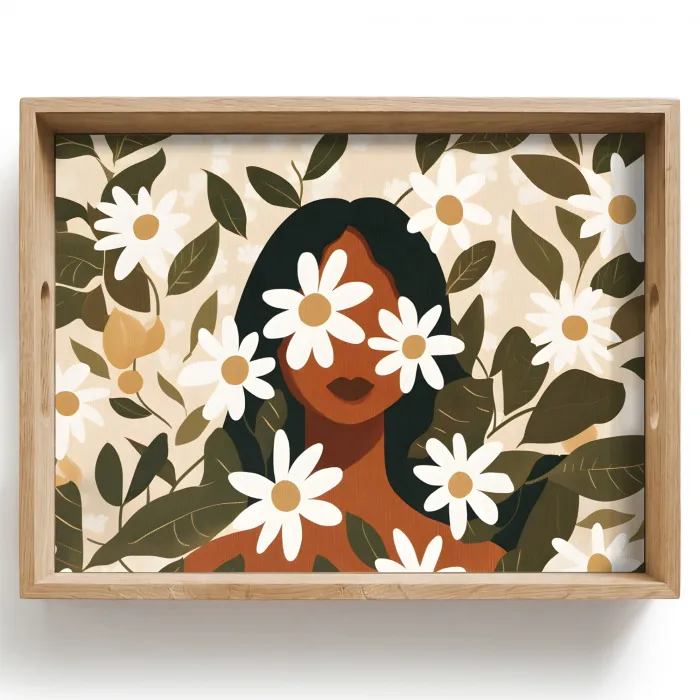 Illustratie - Vrouw - Madeliefjes - Wit Dienblad Rechthoek middel -z3d_shopping