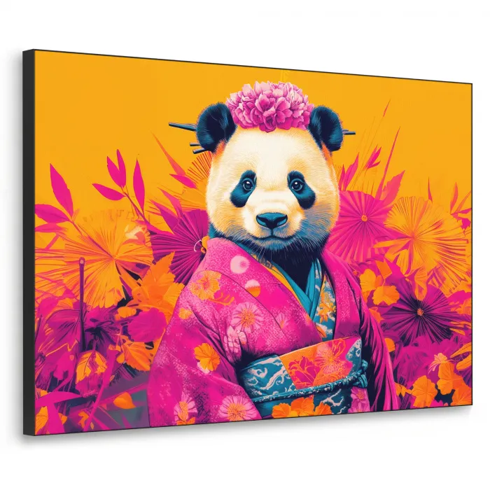 Kimono - Roze - Panda - Bloemenkroon Textielframe - compleet frame klein -3d