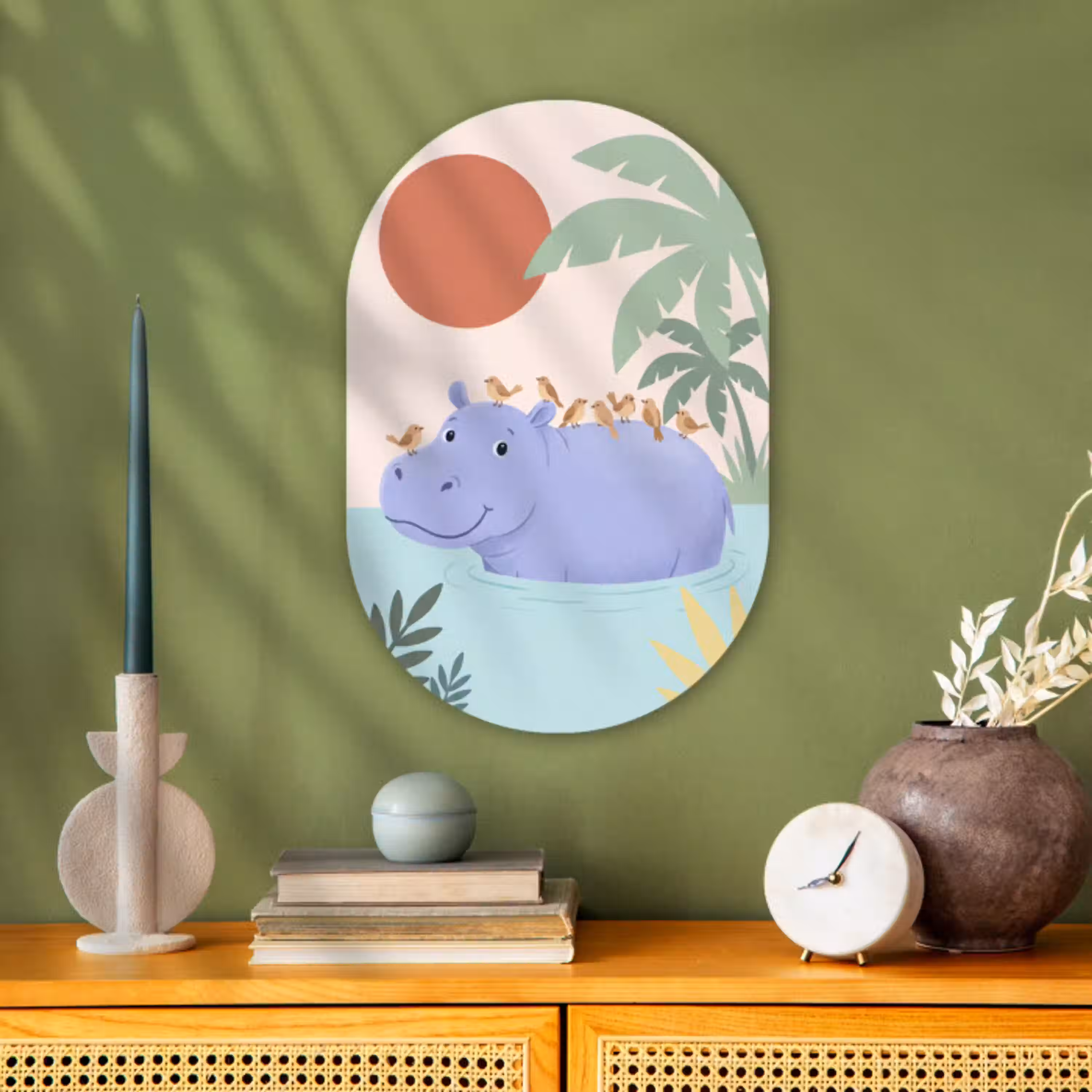 Dieren - Vogel - Water - Natuur - Illustratie Wandcirkel Ovaal Forex klein -sfeer2