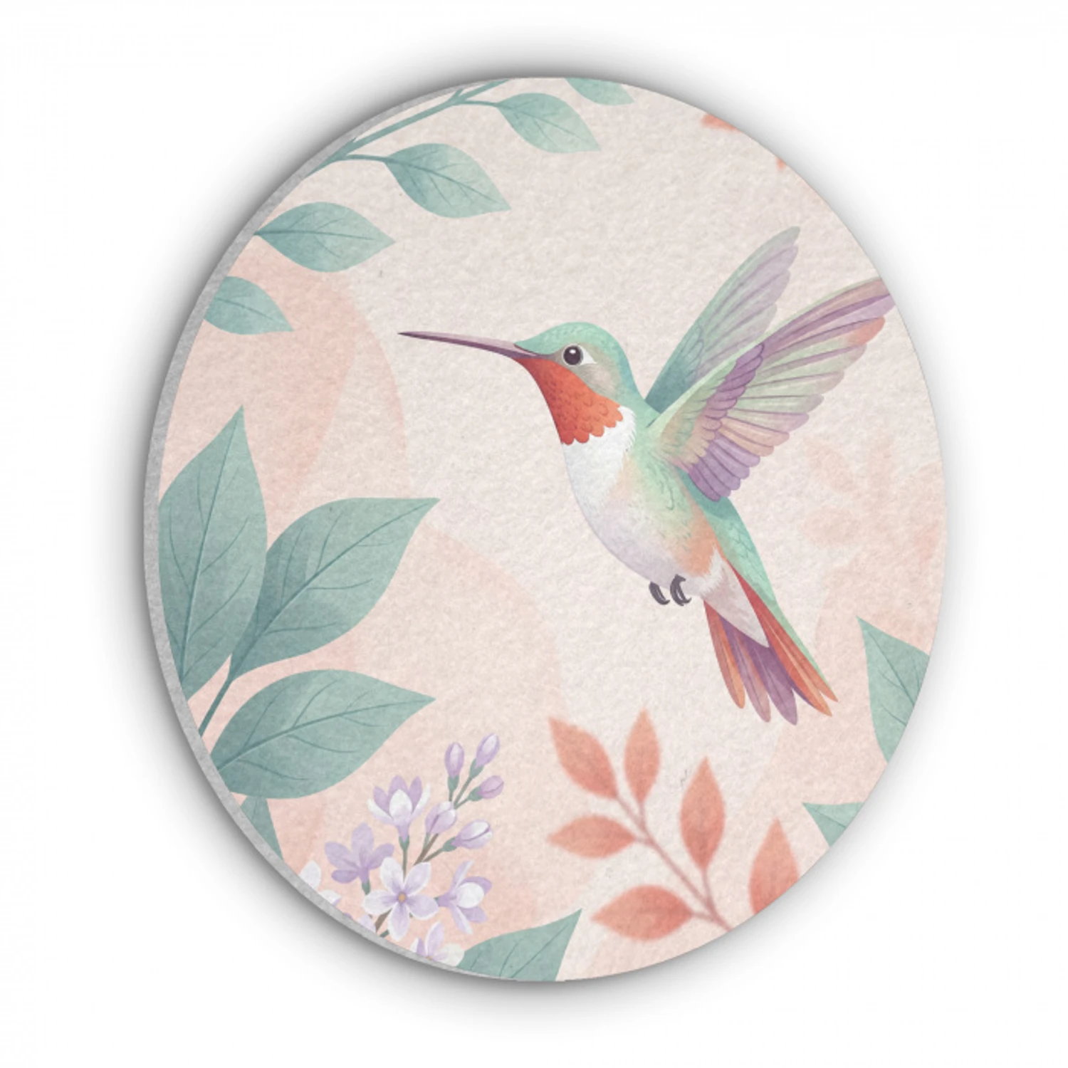 Kolibrie - Vliegen - Natuur - Illustratie - Kleurrijk Akoestische PET Vilt - Rond klein -3d