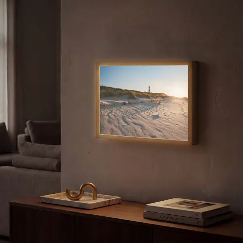 Zon - Duinen - Strand - Vuurtoren Light Box met batterij (Wandlamp) middel -sfeer1