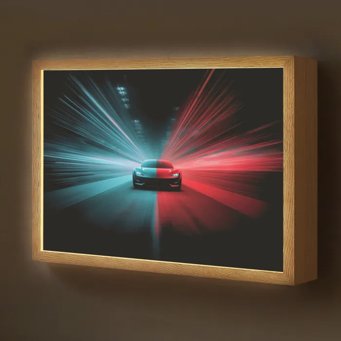 Sportwagen - Rood - Blauw - Snelheid Light Box met batterij (Wandlamp kind) middel -z3d_website