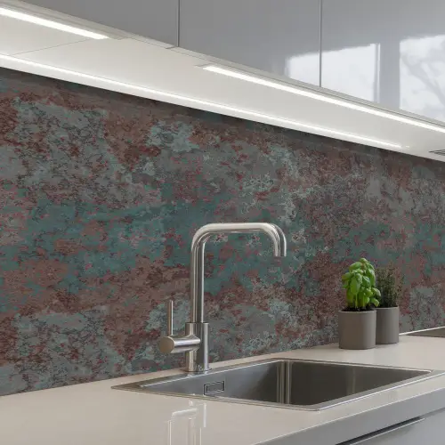 Blauw - Grijs - Roest - Patroon keuken achterwand 2 middel 871 -3d_schuin