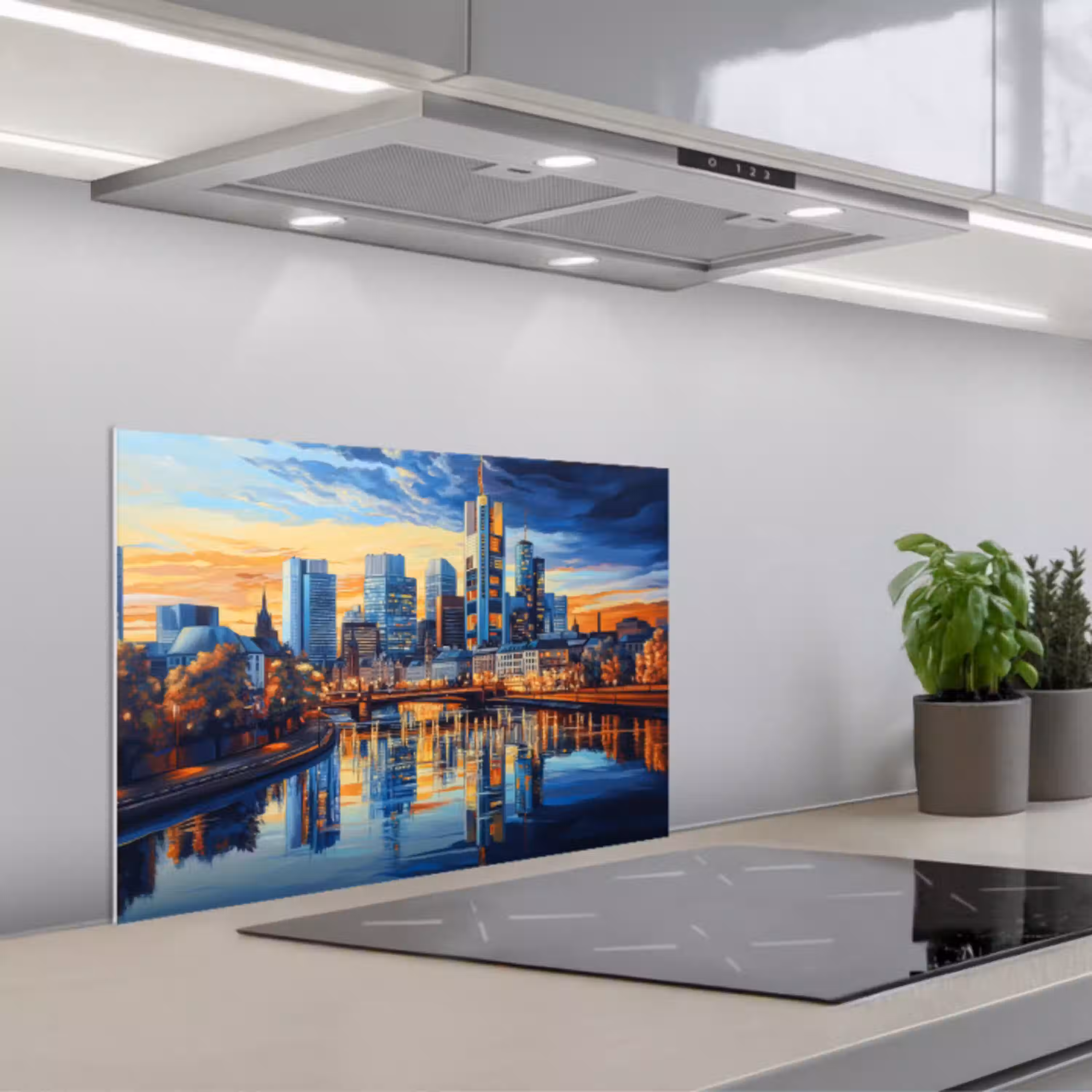 Zonsondergang Frankfurt - Stad - Skyline - Water keuken achterwand spatscherm klein -3d_schuin