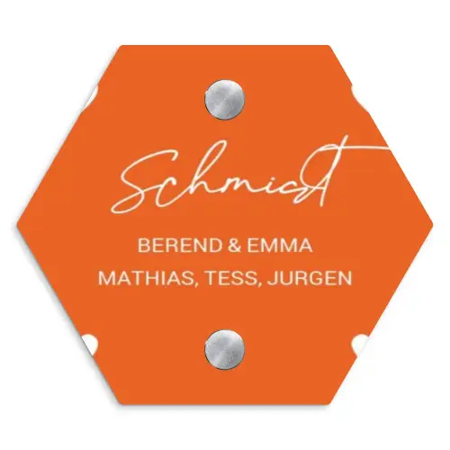 Weiße Herzchen in den Ecken - Elegant Naambord Hexagon klein -3d