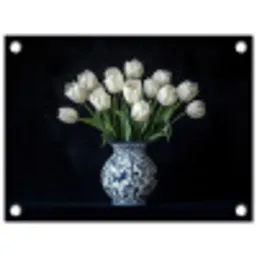 Wit - Bloemen - Tulpen - Vaas tuinposter los doek klein -3d