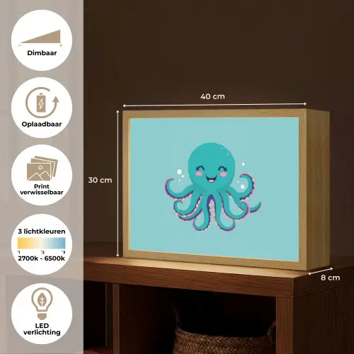 Octopus - Blauw - Gezicht Light Box met batterij (Wandlamp kind) middel -USP_websiteoverzichtNL
