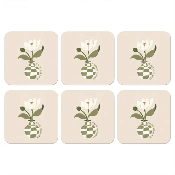 Bloem - Wit - Vaas - Quote onderzetter kurk middel -3d
