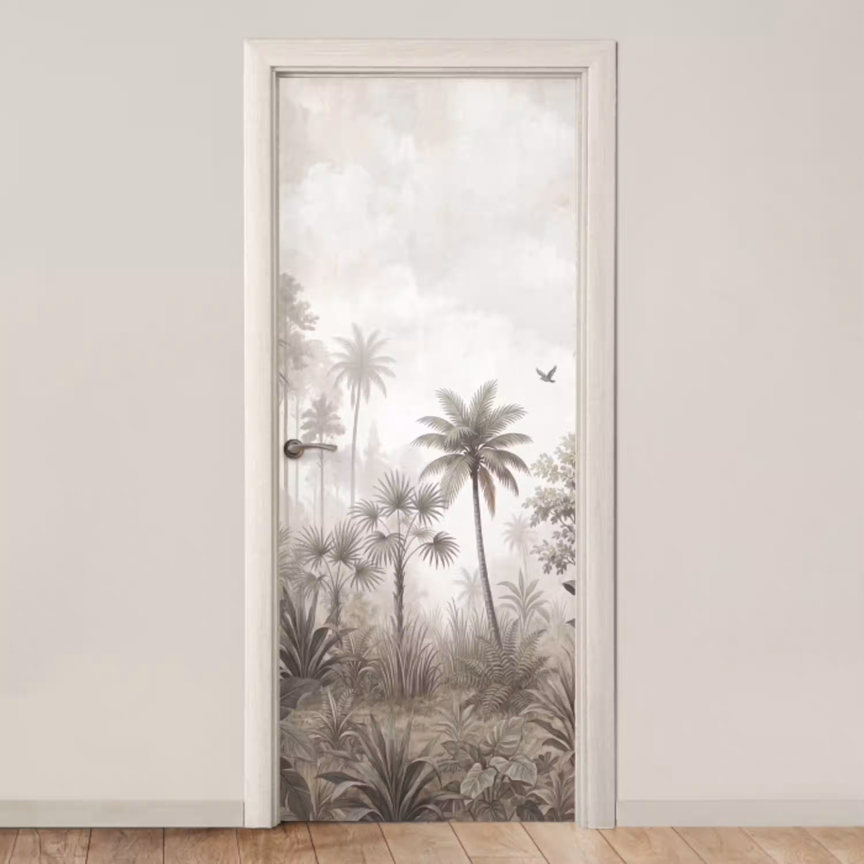 Jungle - Palmbomen - Natuur deurposter klein -3d_beige