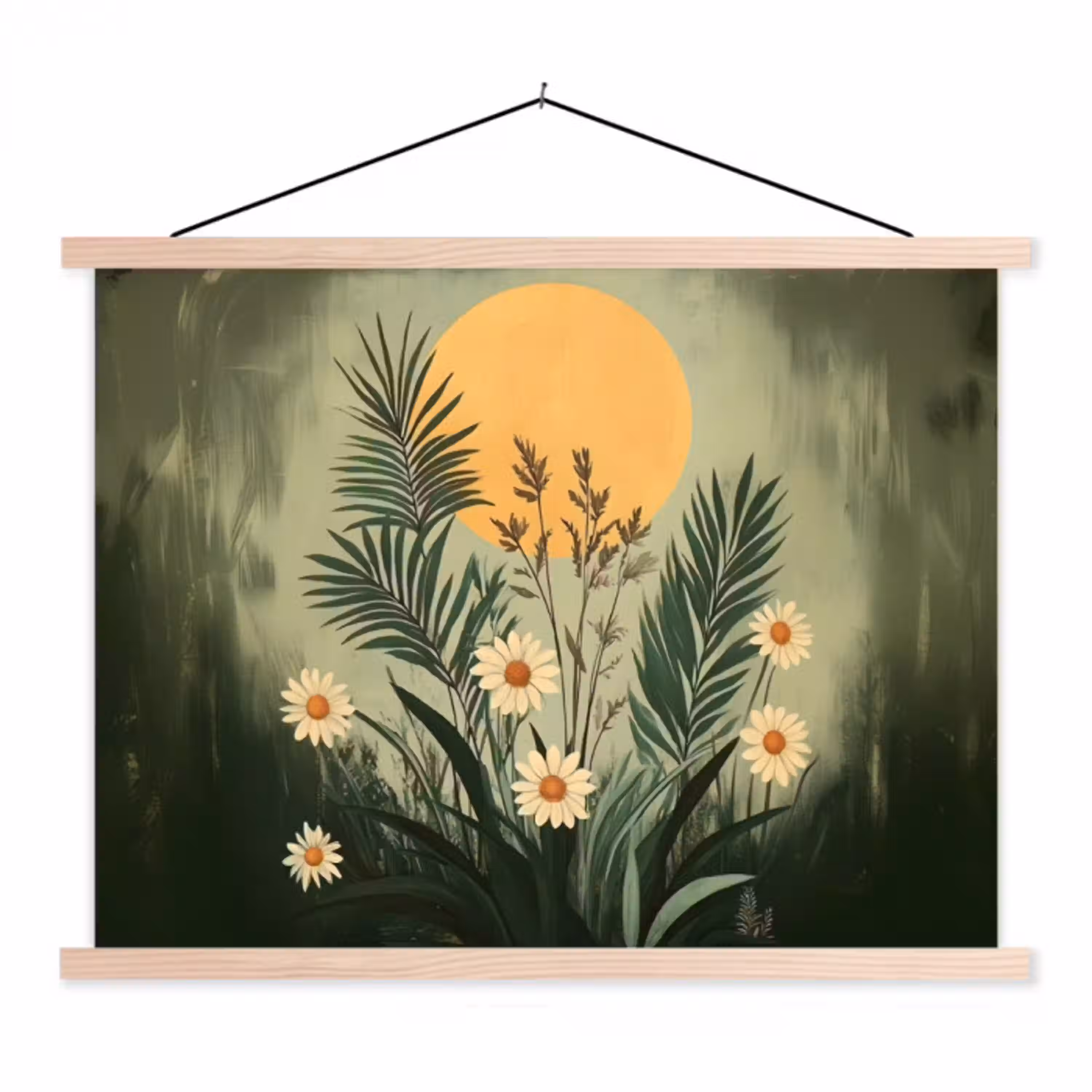 Bloemen - Bladeren - Zon - Groen textielposter latten blank klein -3d