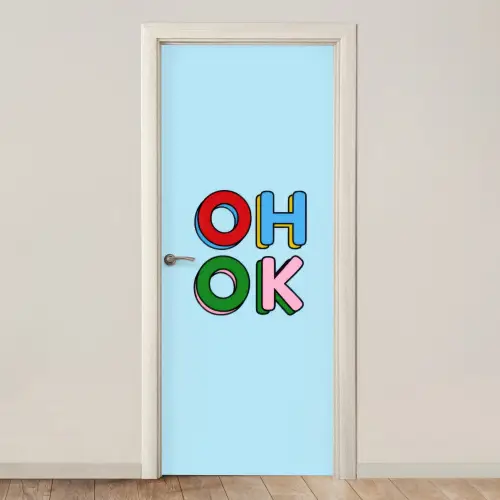 Oh ok - Blauw - Kleurrijk deurposter klein -3d_beige