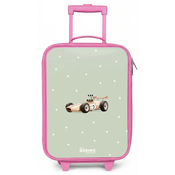 Beige retro raceauto op groene stippen achtergrond Kinderkoffer - Roze klein -zz3dotto