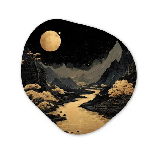 Gouden rivier - Bergen - Maan - Sterrenhemel Wandcirkel Organisch Forex 3mm klein -3d
