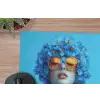 Vrouw - Bloem - Blauw - Modern - Bril - Portret muismat rubber klein -closeup