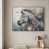 Zebra - Wilde dieren - Vlinder - Bloemen Textielframe zwart klein -sfeer2