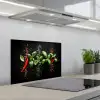 Chilipepers - Basilicum - Blaadjes - Rood keuken achterwand spatscherm klein -3d_schuin