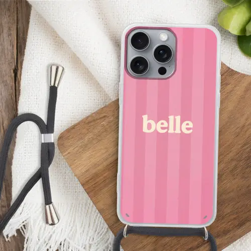 Roze - Gestreept - Belle Hoesje iPhone 16 Pro Max met koord klein -sfeer4