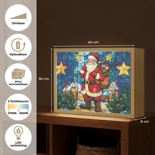 Kerstman - Glas - Kleurrijk Light Box met batterij (Wandlamp) middel -USP_websiteoverzichtNL