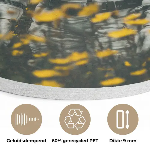 Astronaut - Bloemen - Veld - Geel Akoestische PET Vilt - Rond klein -closeup_NL