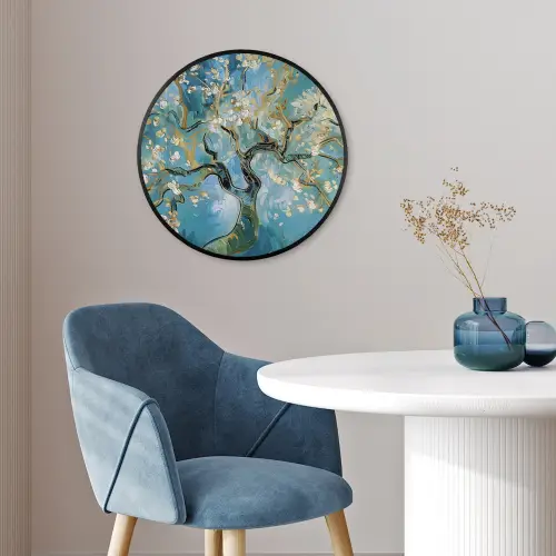 Amandelbloesem boom - Blauw - Abstract Fotolijst rond zonder passe partout klein -sfeer2