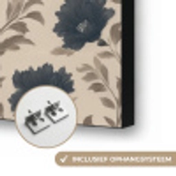 Motief - Bloemen - Zwart - Beige Textielframe zwart klein 947 -USP_ophangsysteemNL