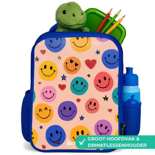 Vrolijk Smiley-patroon Kinderrugzak - Blauw middel -inhoud_NL